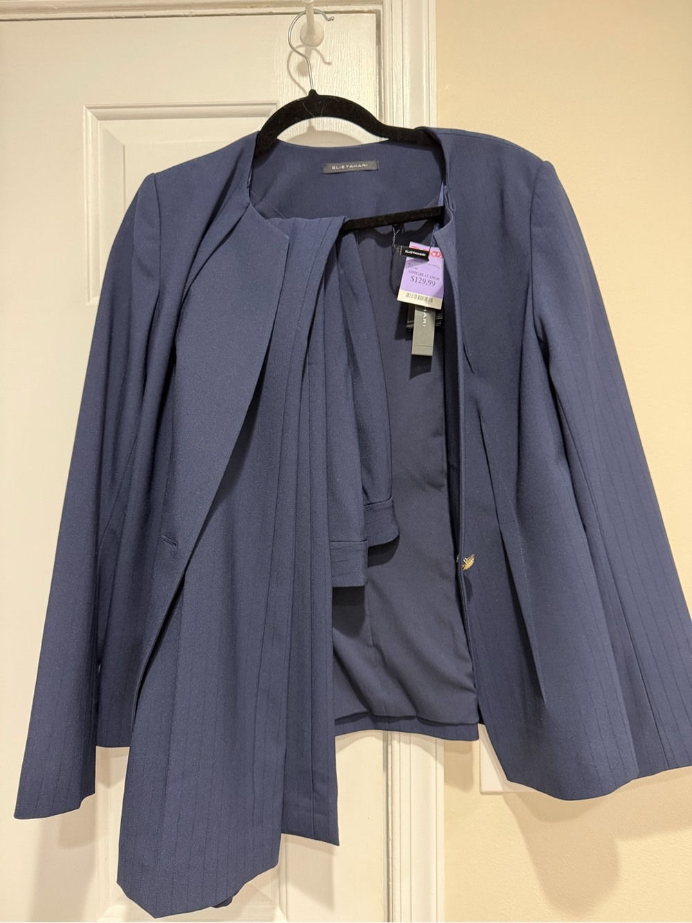 Elie Tahari Navy Blue Pleated Open-Front Blazer and pants